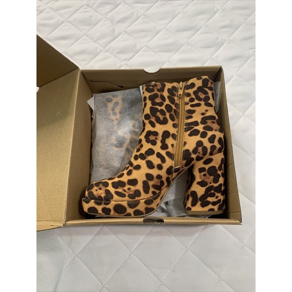 Women’s Platform Boots Chunky High Heel Leopard Square Toe Size Zipper Boots-5😃 - Picture 1 of 15